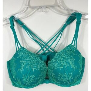 Victoria's Secret Very Sexy Push-Up Bra Womens 38C Green Lace Strappy Cage Back
